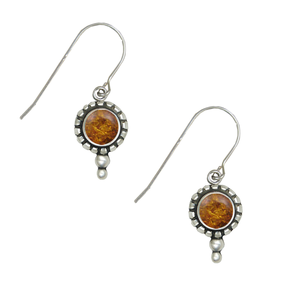 Sterling Silver Little Amber Gemstone Drop Dangle Earrings